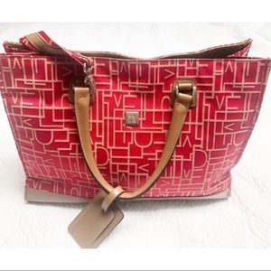 Diane Von Furstenberg Red Tan Tote DVF Initials